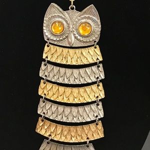 Celebrity Silver & Gold Tone Owl Pendant Necklace